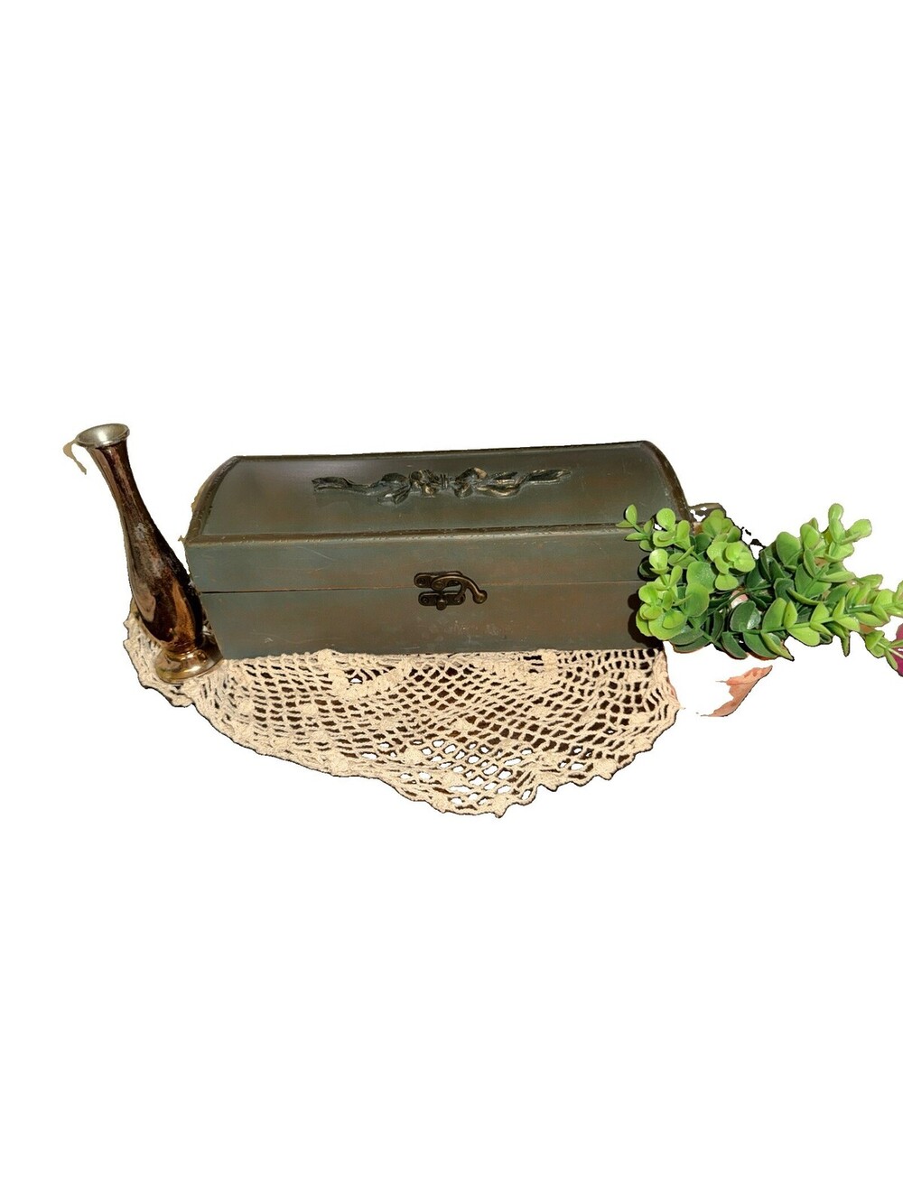 Vintage wooden decorative box, country, cottagecore, green/brown